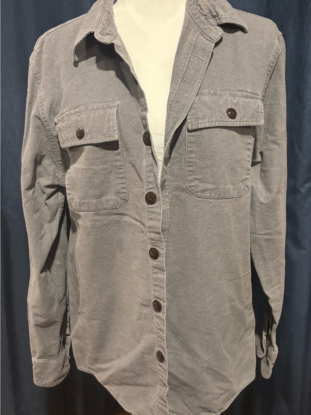 Bean Signature 100% Cotton Gray Button Up